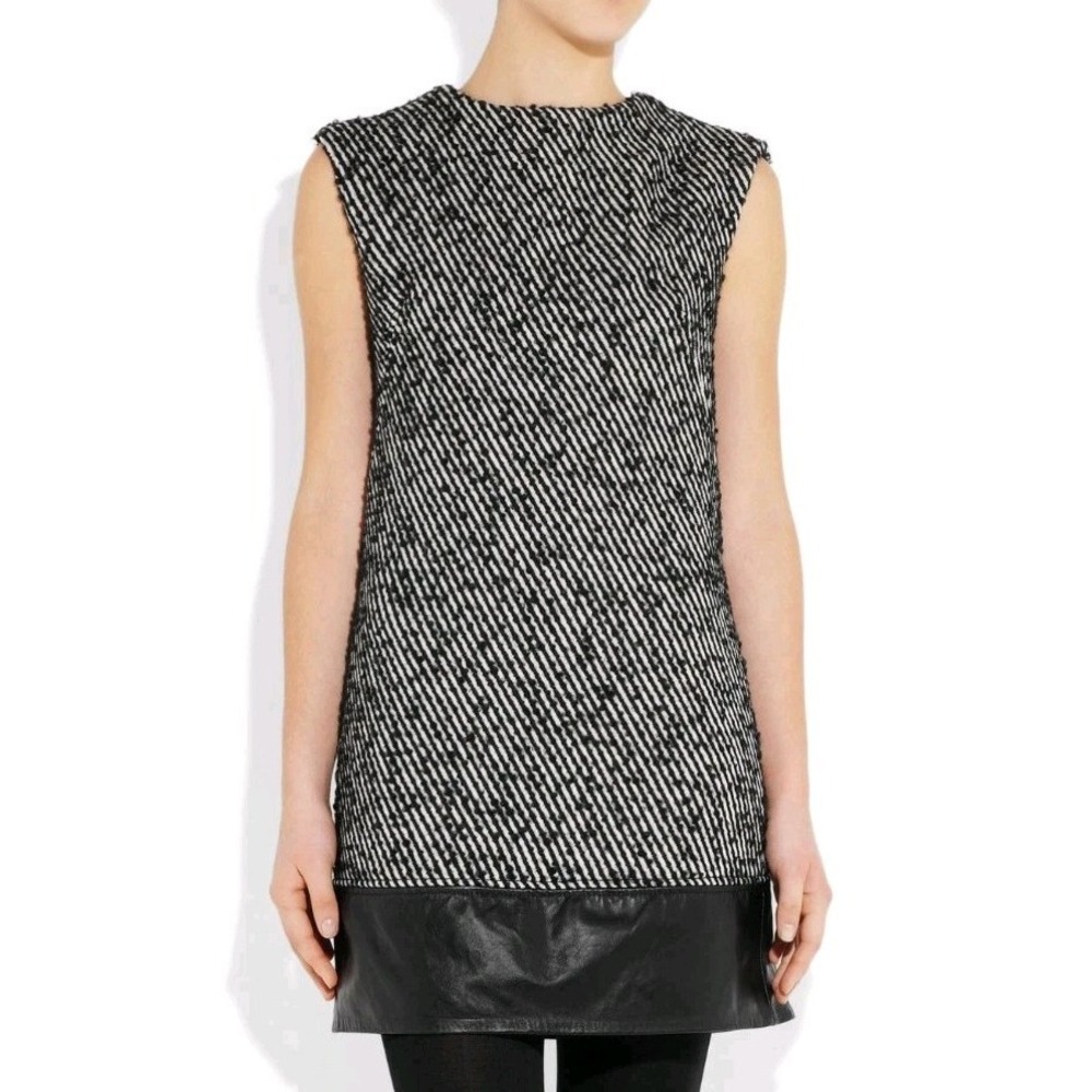 NWT Milly NY SZ 4 Sleeveless Lamb leather And Tweed Shift Dress 'Cecelia' $375
